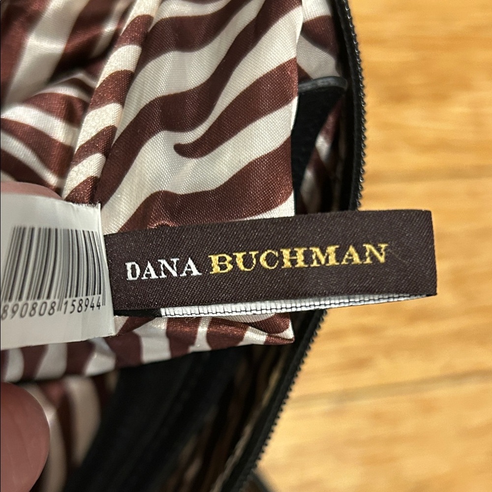 Dana Buchman Black/Tan Zebra Crossbody Bag Purse DB Logo Lined Adjustable Strap - Picture 7 of 9